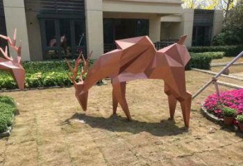 小鹿雕塑 金色几何体 几何金色小鹿雕塑厂家