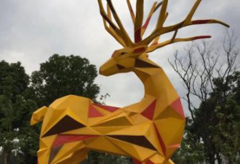 回头鹿雕塑厂家，块面体动物，不锈钢回头鹿雕塑工厂