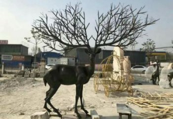 麋鹿雕塑厂家 仿铜色系 不锈钢麋鹿雕塑加工商
