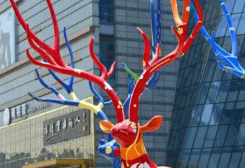 彩绘鹿雕塑厂家 多色花样 自由色系鹿雕塑制作