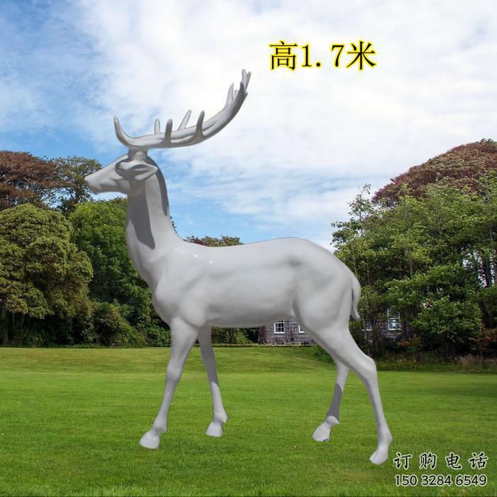白色梅花鹿雕塑厂家,草地摆放 不锈钢梅花鹿雕塑小品