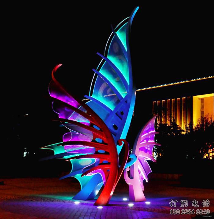 灯光蝴蝶雕塑厂家 夜景美陈系列 不锈钢灯光蝴蝶雕塑制作