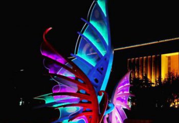 灯光蝴蝶雕塑厂家 夜景美陈系列 不锈钢灯光蝴蝶雕塑制作