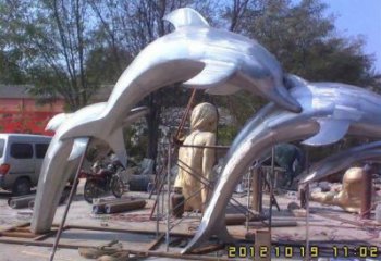 跳跃海豚雕塑厂家 生物小品景观 不锈钢海豚雕塑生产