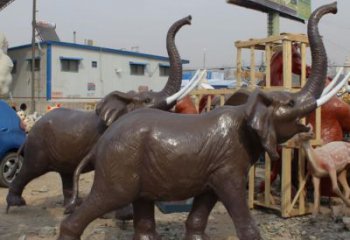 古铜色大象雕塑厂家 园林动物小品 制作金属大象雕塑
