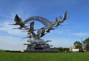 群鹤雕塑厂家 群雕鸟禽 不锈钢群鹤雕塑生产制作