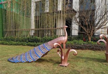 古铜色孔雀雕塑厂家 落地鸟禽 不锈钢雕塑孔雀定做