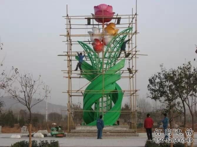 月季花树雕塑厂家 烤漆不锈钢园林雕塑