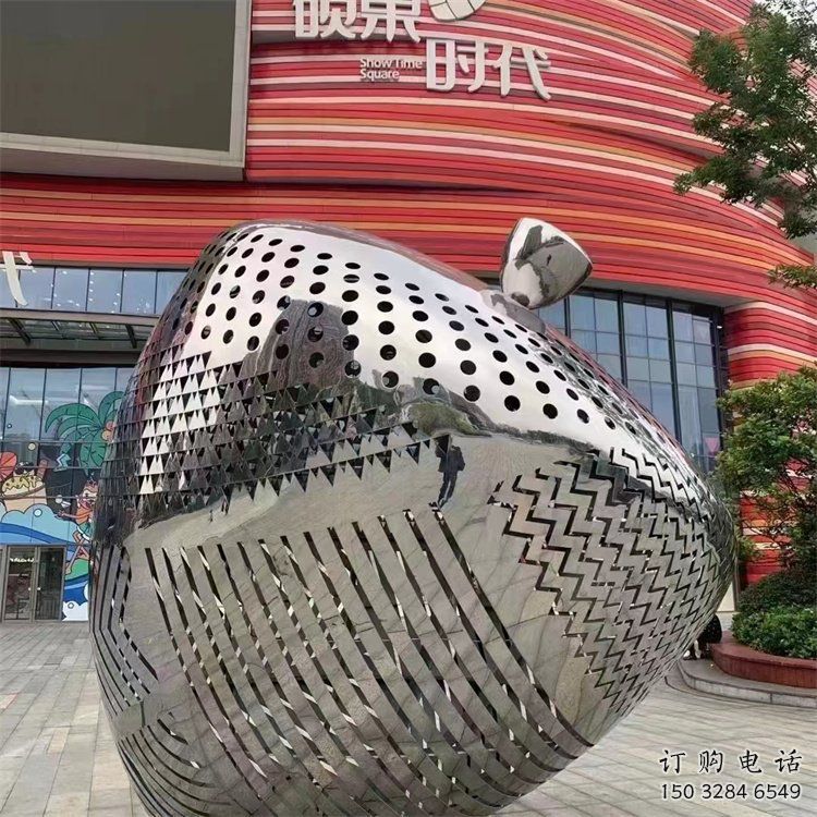 镂空苹果雕塑 镂空不锈钢水果景观雕塑