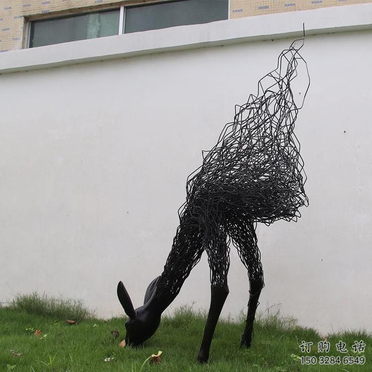 钢丝鹿头雕塑 不锈钢半身鹿动物雕塑