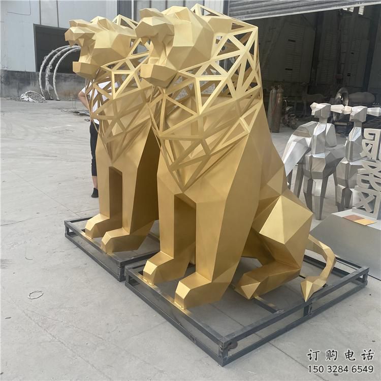 镂空狮子雕塑 几何动物不锈钢雕塑 镂空狮子雕塑 几何动物不锈钢雕塑