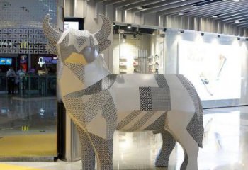 镂空牛雕塑 几何面不锈钢镂空动物雕塑
