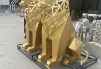 镂空狮子雕塑 几何动物不锈钢雕塑