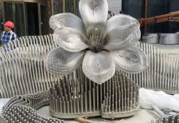 镂空花朵雕塑 钢丝编织方式 不锈钢镂空花朵雕塑