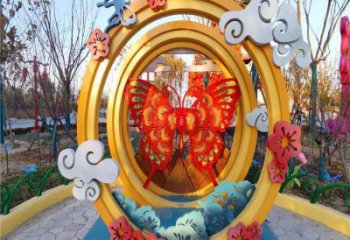 蝴蝶圆环雕塑厂家 公园烤漆动物雕塑