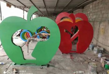 剪影苹果雕塑厂家 创意特点 不锈钢剪影苹果雕塑