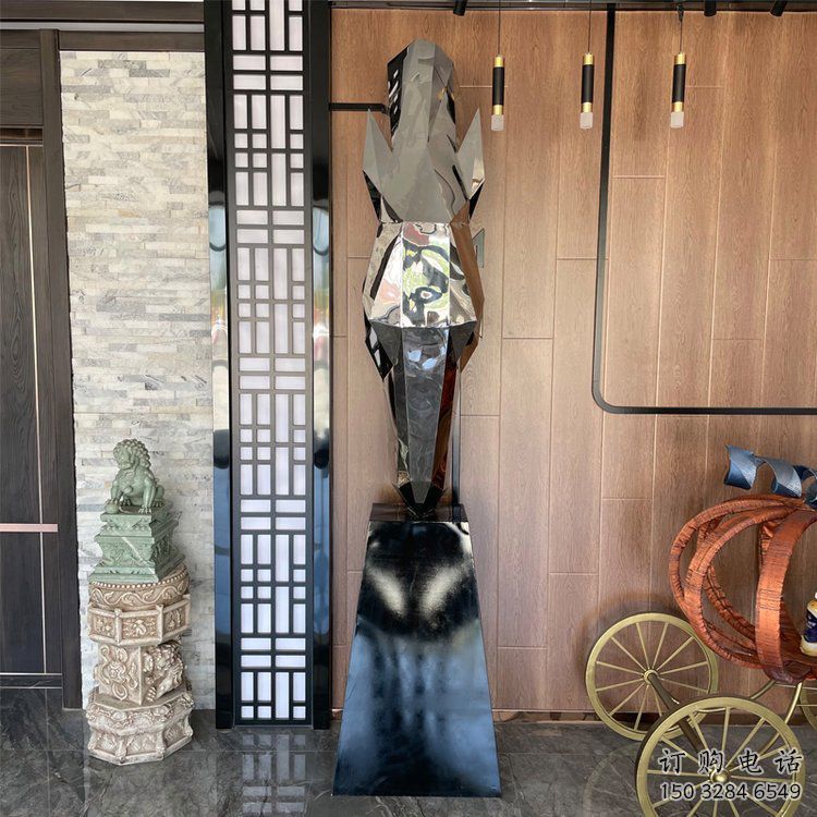 几何马头雕塑 抽象动物雕塑 不锈钢几何马头雕塑