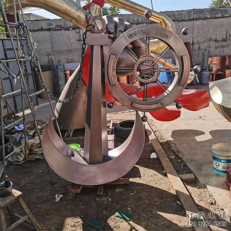 船锚雕塑厂家 码头景观建筑 不锈钢船锚雕塑制作