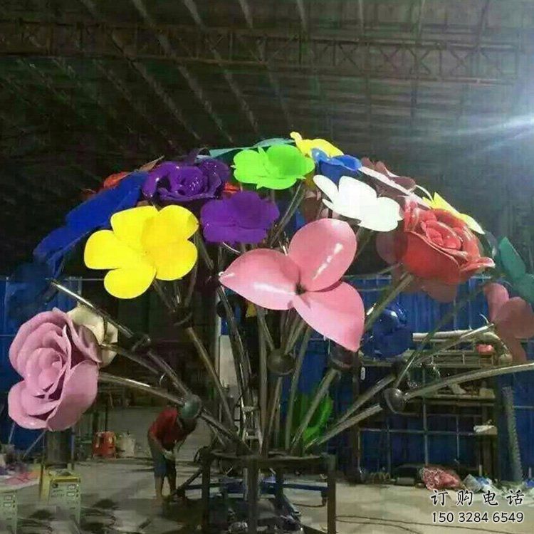 花朵树雕塑厂家 多色花朵组合 不锈钢花朵树雕塑厂家