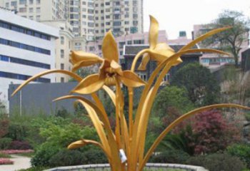 兰花雕塑厂家 金色花卉植物 不锈钢金色兰花雕塑