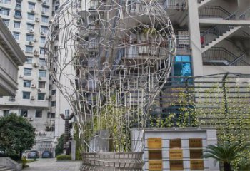 镂空灯泡雕塑厂家 现代艺术标识 不锈钢镂空灯泡雕塑