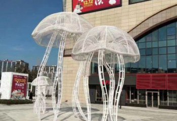 水母雕塑 镂空生物主题 不锈钢镂空水母雕塑厂家