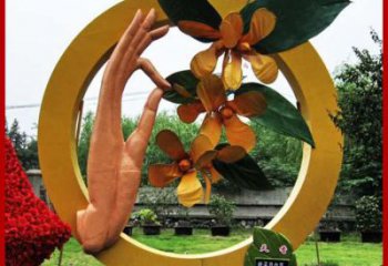 拈花手雕塑 烤漆小品摆件 园林不锈钢拈花手雕塑