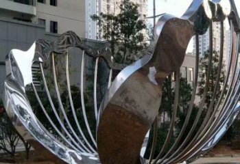 贝壳雕塑 镜面海洋小品 户外抽象不锈钢贝壳雕塑