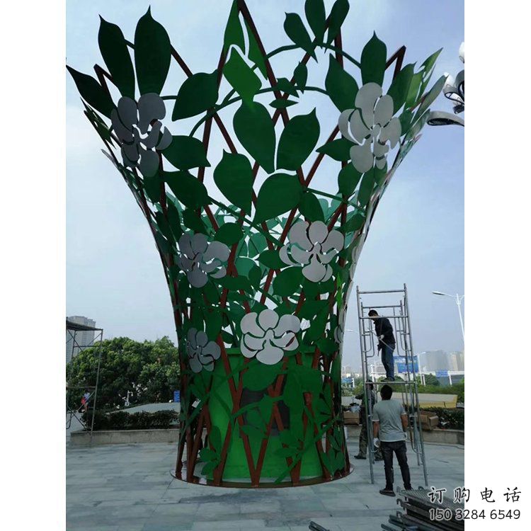 树叶雕塑 镂空喷漆工艺 户外大型树叶雕塑厂家