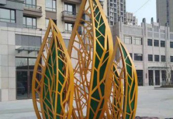 树叶雕塑 镂空喷漆植物 房地产不锈钢树叶雕塑厂家