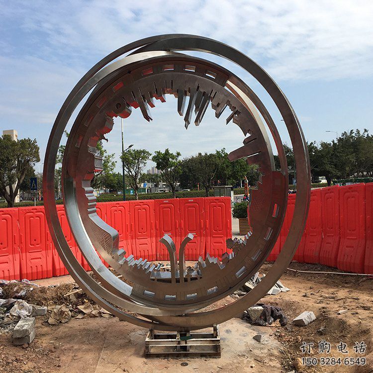 圆环雕塑 街道异形小品 抽象不锈钢圆环雕塑厂家