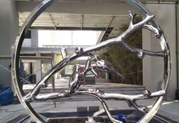圆环雕塑 室内镜面摆件 大型喜鹊登梅圆环雕塑厂家