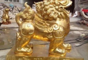 独角兽雕塑 中式镀金小品 宾馆独角兽雕塑厂家