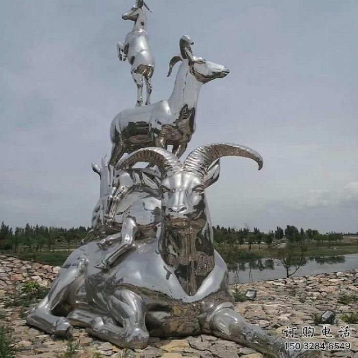 镜面山羊雕塑厂家 风景区中式小品 户外仿真山羊雕塑