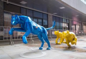 几何猎豹雕塑 街头切面小品 商业街几何猎豹雕塑厂家