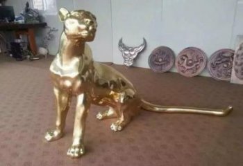 镀金猎豹雕塑 酒店室内摆件 仿真镀金猎豹雕塑厂家