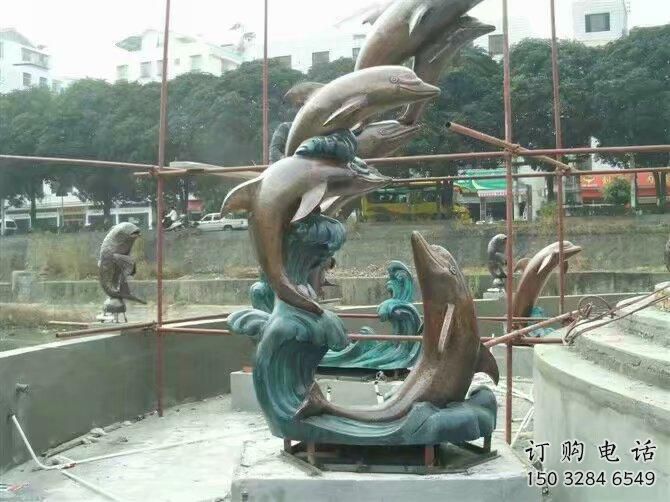 商场海豚雕塑厂家 中式室内小品 酒店拉丝海豚雕塑