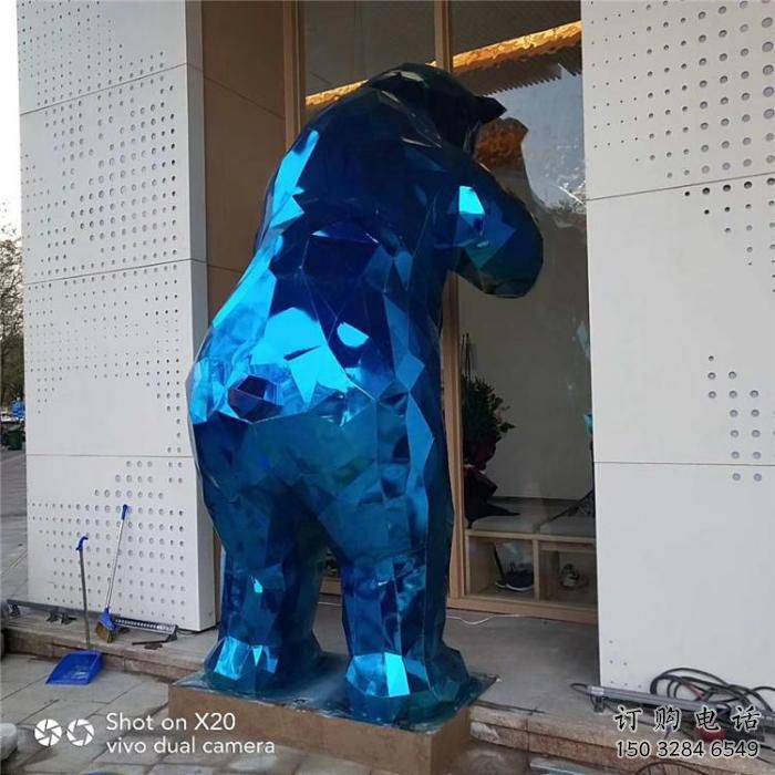 商场熊雕塑厂家 中式室内小品 酒店拉丝熊雕塑
