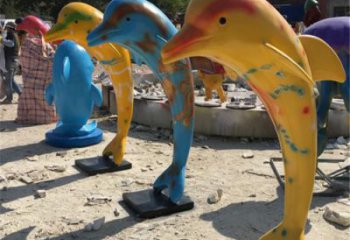 喷漆海豚雕塑厂家 卡通广场小品 草地切面海豚雕塑