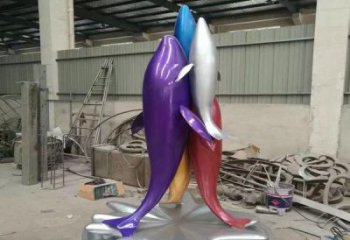 户外海豚雕塑厂家 海洋宾馆小品 酒店拉丝海豚雕塑