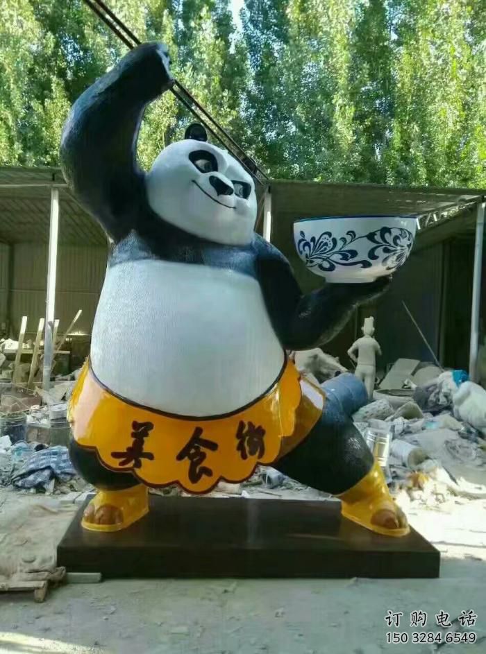 幼儿园熊猫雕塑厂家 卡通喷漆小品 室内异形熊猫雕塑
