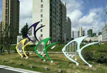 几何小鱼雕塑厂家 中式户外摆件 草地切面小鱼雕塑
