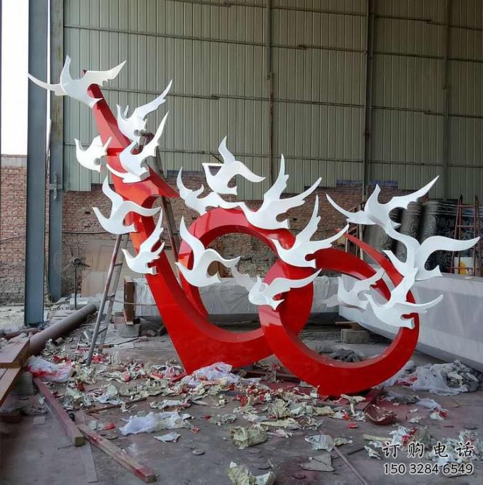 异形白鸽雕塑厂家 抽象几何摆件 酒店拉丝白鸽雕塑