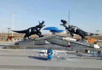 户外恐龙雕塑厂家 抽象烤漆小品 大型拉丝恐龙雕塑