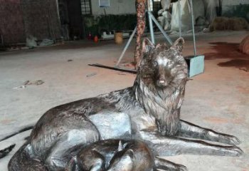 喷漆狼雕塑厂家 现代广场小品 草地仿古狼雕塑