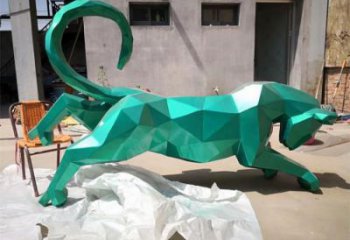 几何猎豹雕塑厂家 中式室内摆件 草地切面猎豹雕塑