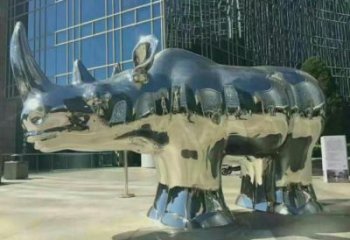 锻造犀牛雕塑厂家 卡通镜面摆件 广场户外犀牛雕塑