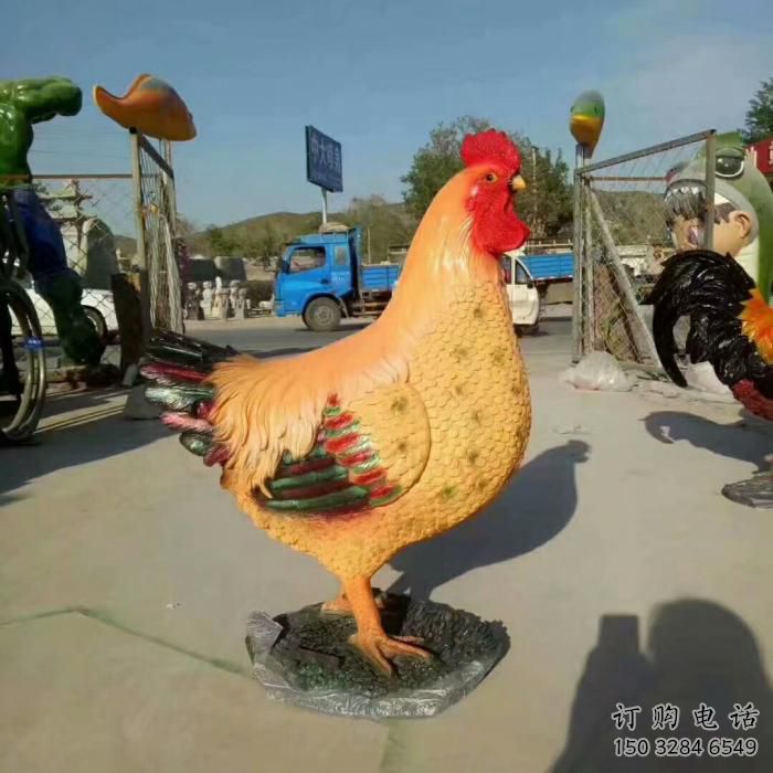 游乐场公鸡雕塑厂家 公园广场摆件 住宅小区彩绘公鸡雕塑