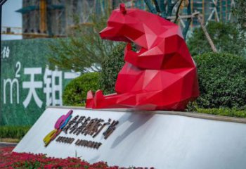 几何狗熊雕塑厂家 中式室内摆件 草地切面狗熊雕塑