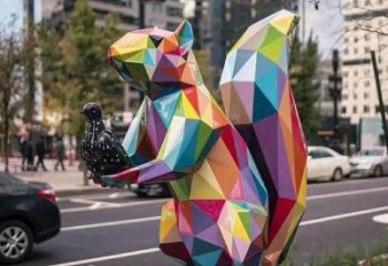 公园松鼠雕塑厂家 中式彩绘小品 风景区切面松鼠雕塑